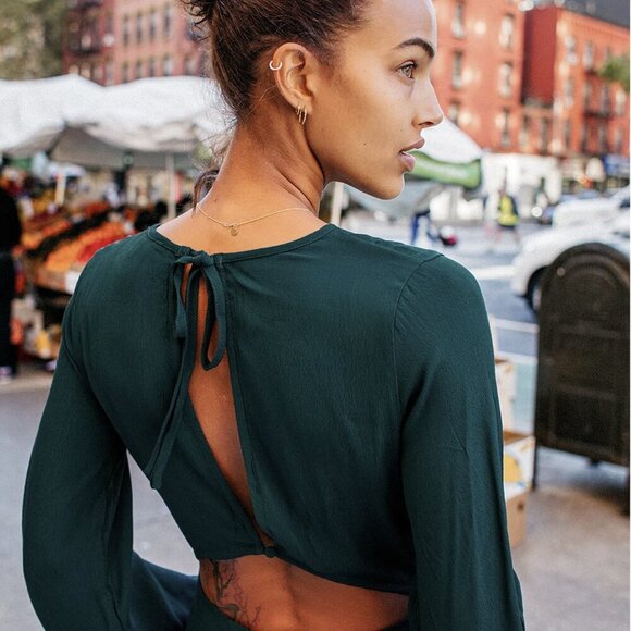 NWT Lulus Moments That Last Hunter Green Long Sleeve Cutout Jumpsuit - Picture 5 of 12